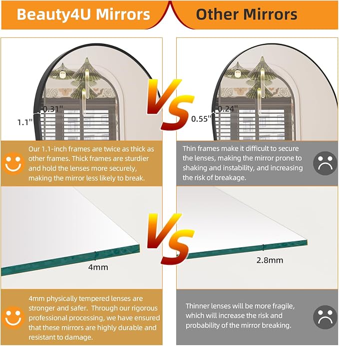 Beauty4U 71" x 32" Arched Full Length Mirror, HD Tempered Glass Floor Mirror - Image 5