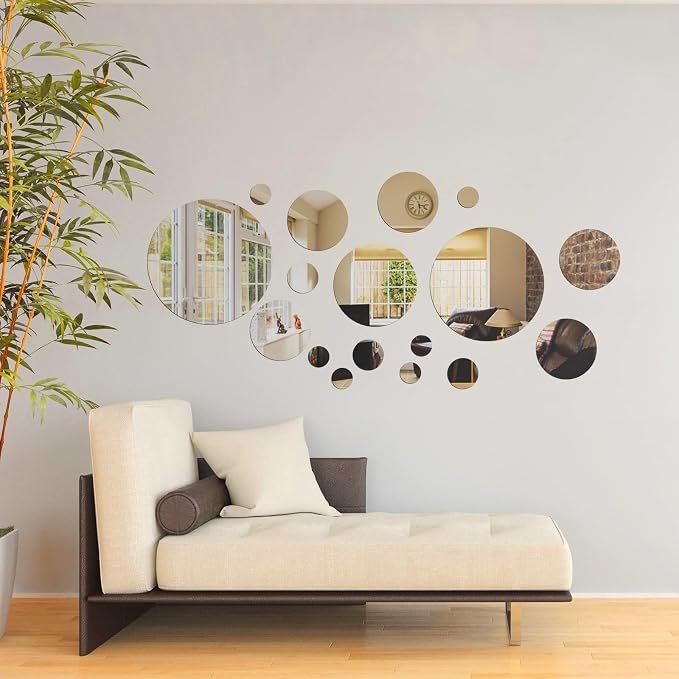 Shappy 32 Pcs Acrylic Mirror Wall Stickers Removable Round Wall Decal Circle - Image 6