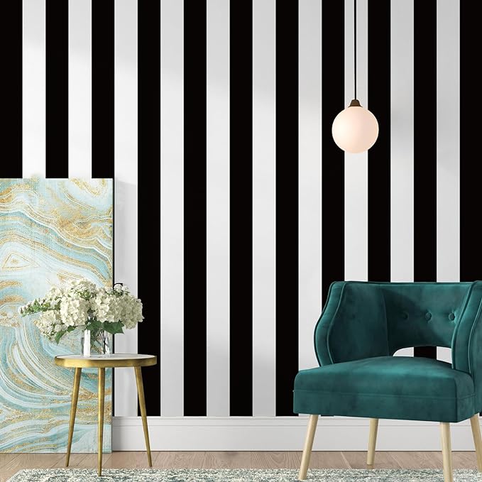 Jeweluck Black and White Wallpaper Peel and Stick Wall Paper 17.7”x236.2” Black by Jeweluck