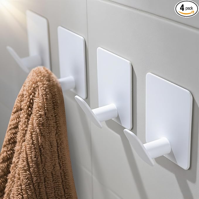 DELITON 4 Pack Adhesive Towel Hooks by DELITON