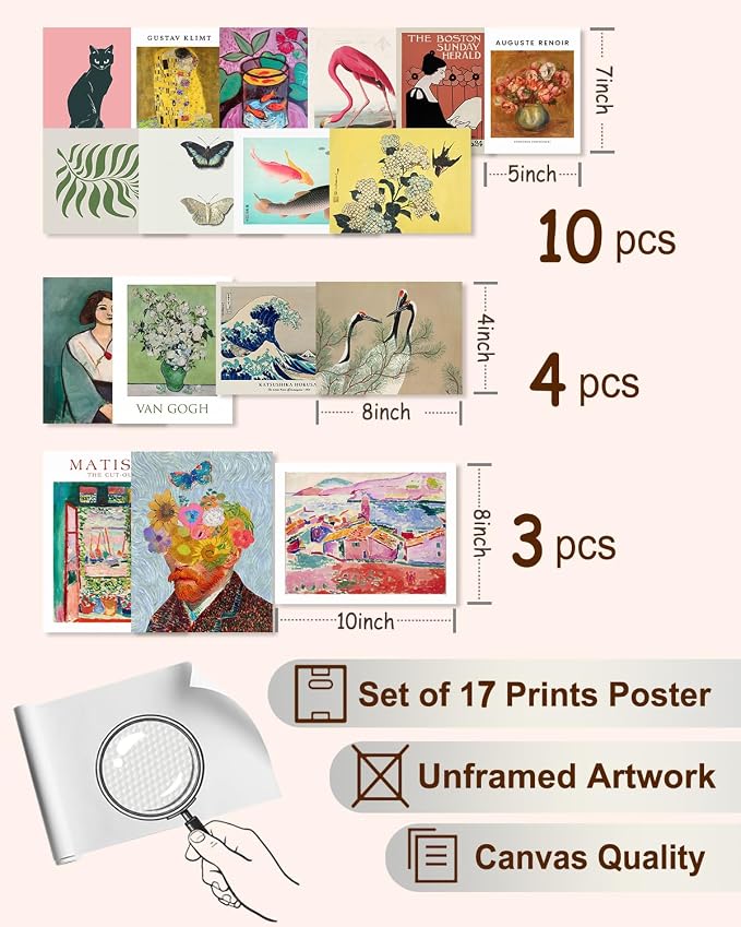 KBKBART Set of 17 Eclectic Wall Art Prints, Colorful Maximalist Wall Decor - Image 2