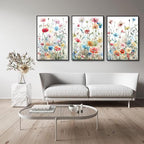 KISSFOX Framed Colorful Wildflower Canvas Wall Art Set Of 3 Flowers Pictures - Image 3