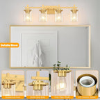 4-Lights Gold Bathroom Vanity Light Over Mirror, Brushed Gold Bathroom Wall - Image 3