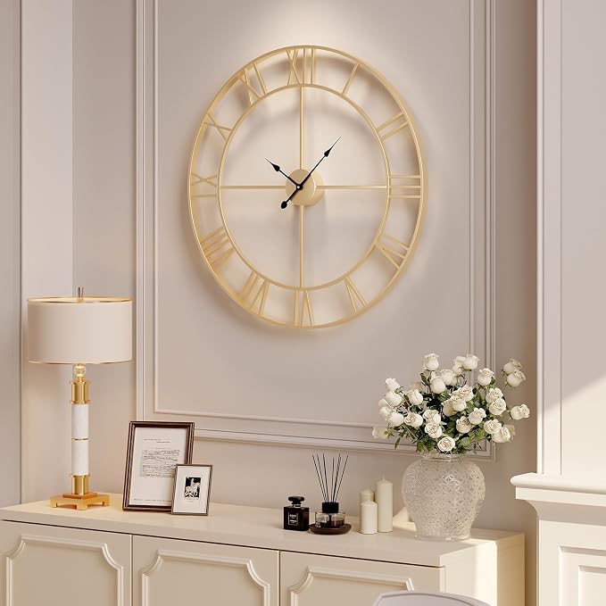 Cuspin 36 Inch Large Gold Wall Clock, Battery Operated Silent Non Ticking Metal - Image 8