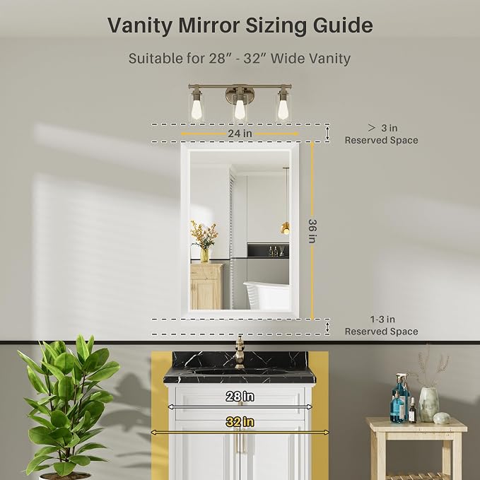 24x36 Inch White Bathroom Mirror - Image 2