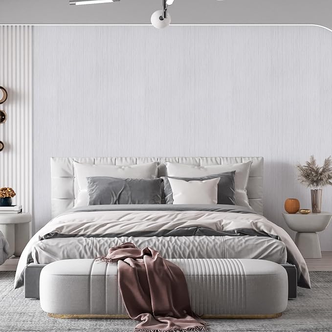 White Grasscloth Peel and Stick Wallpaper Texture Contact Paper A Set of 15.7" - Image 2