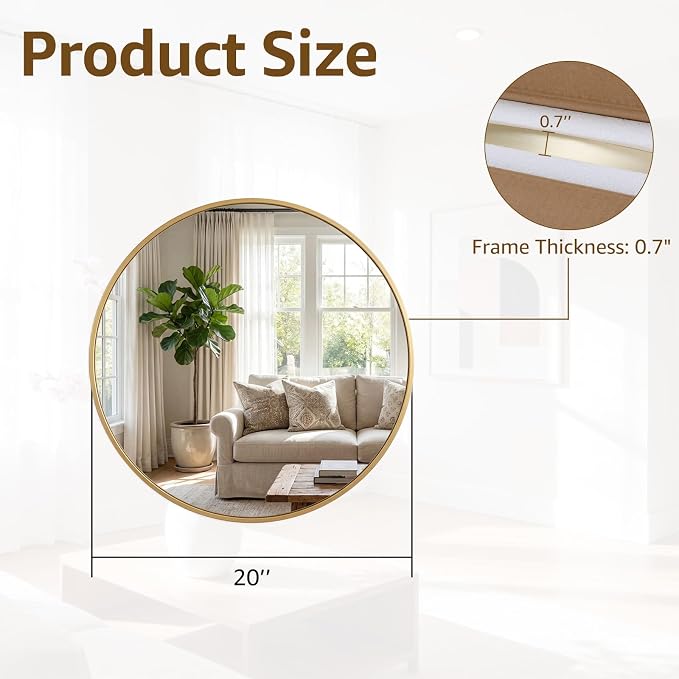 DUMOS 20 Inch Round Wall Mirror, Bathroom Mirror - Image 2