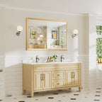 55x36 Inch Bathroom Mirror for Wall, Anti-Rust Oak Wood Grain Metal Framed - Image 3