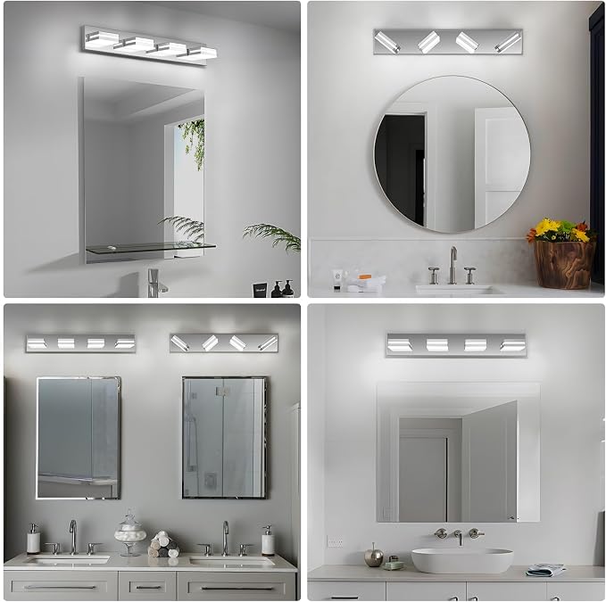 Modern LED Bathroom Lights Fixtures 4-Light, Stainless Steel Chrome Acrylic - Image 7