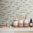AULIGET 2 Sheets Faux Stone Peel and Stick Backsplash, Light Brown Marble Look - Image 5