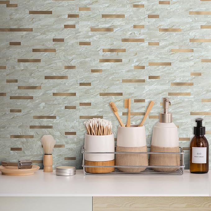 AULIGET 2 Sheets Faux Stone Peel and Stick Backsplash, Light Brown Marble Look - Image 5