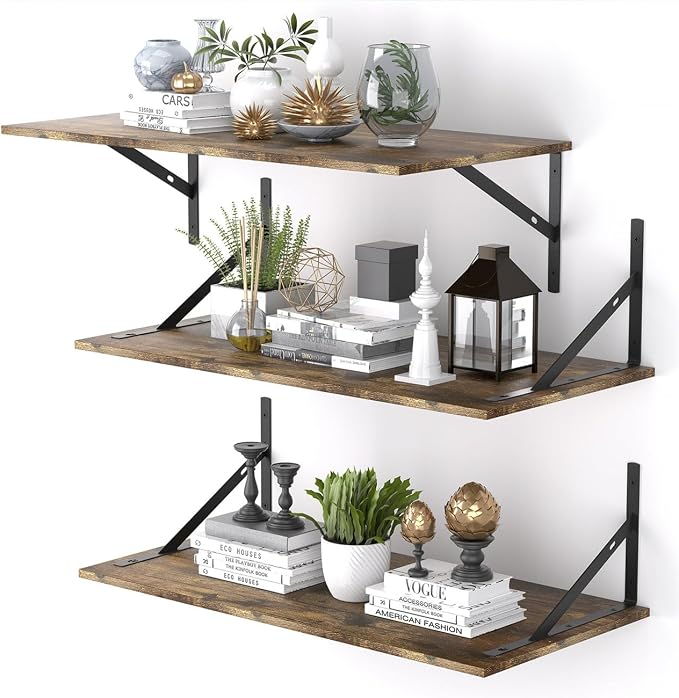 Deep Floating Shelves for Wall Set of 3, 24W x 12 Inch Deep Floating Shelves by Unknown