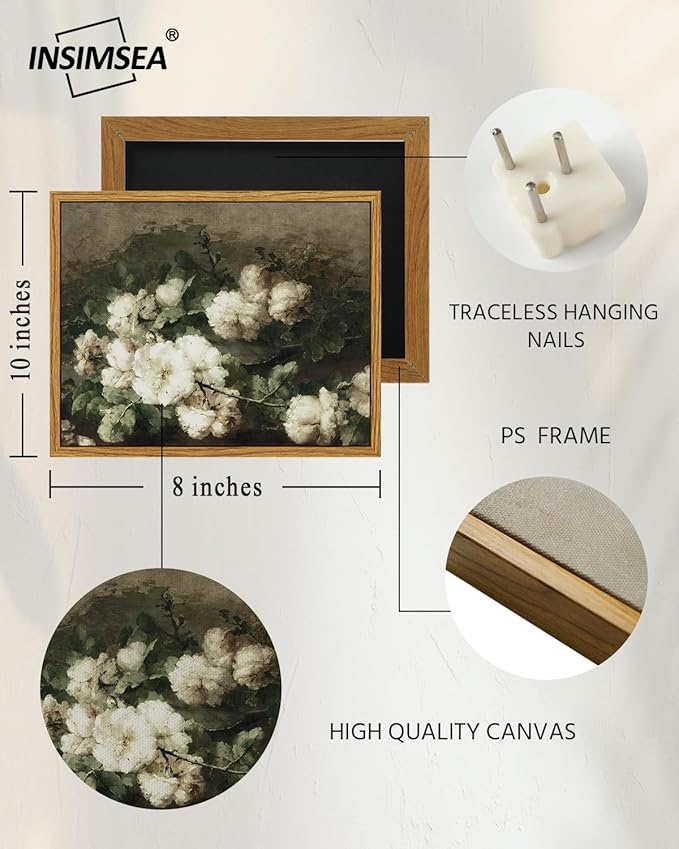 InSimSea Framed Canvas Wall Art Vintage Decor, Vintage Flower Pictures Decor - Image 5