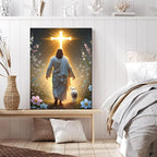 Jesus and Lamb Canvas Wall Art Christian Cross Jesus Walking Toward Light Wall - Image 3
