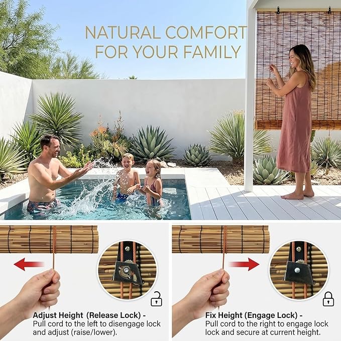 Bamboo Roll Up Shades for Outdoor Patio, Light Filtering Bamboo Roll Up Blinds - Image 8