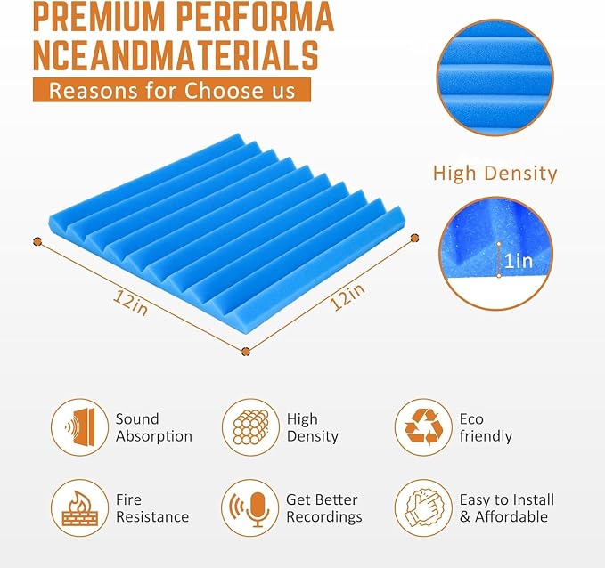 Blue Acoustic Panels 24 Pack 1 x 12x 12 Inches Sound Proof Foam - Image 3