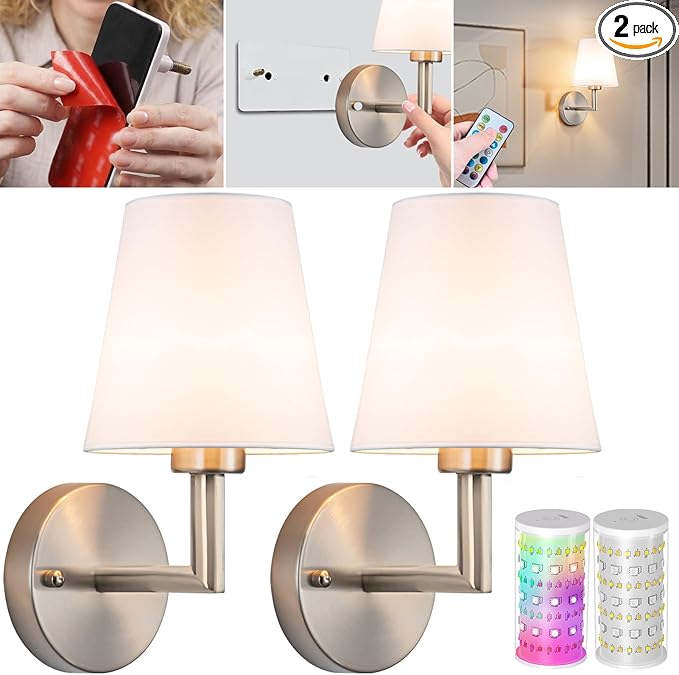 Vimhou Peel and Stick Wall Sconces, Stick On Wall Sconce Set of 2, Battery by Vimhou