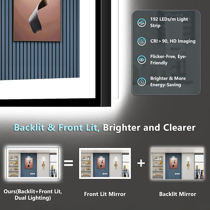 60x30 Black Framed LED Bathroom Mirror - Image 4