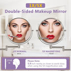 Wall Mounted Makeup Mirror, 1X/5X Magnifying Mirror Double Sided, 8 Inch - Image 2
