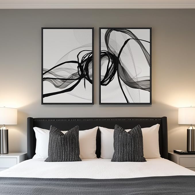 Large Framed Black and White Abstract Wall Art - Image 4