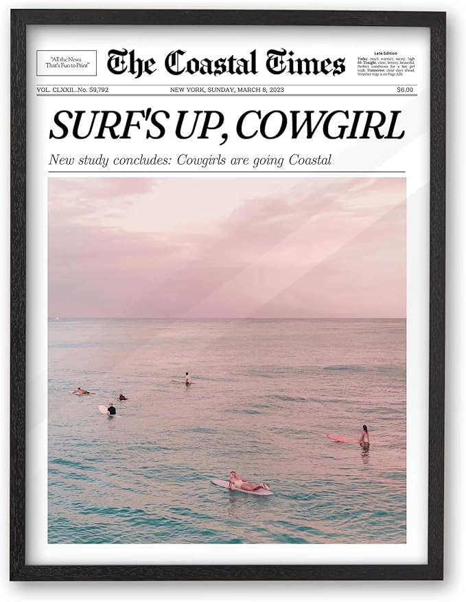 iHery Premium Natural Black OAK Wood 12x16in Surf’s Up Coastal Cowgirl Trendy by iHery