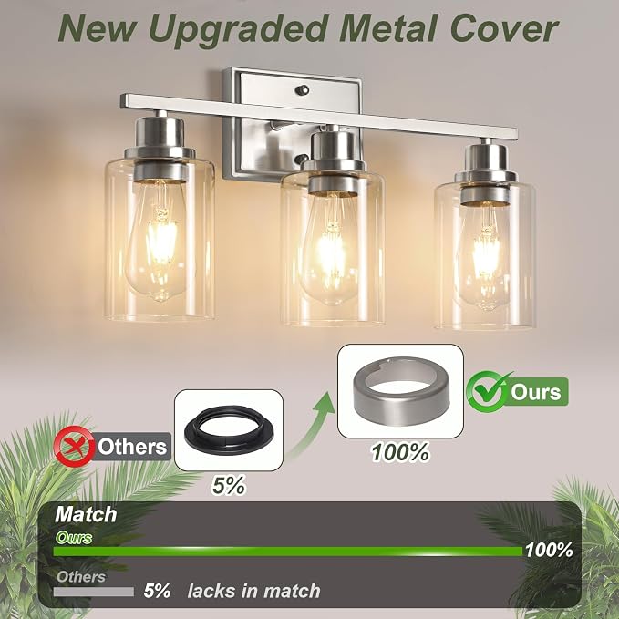Unicozin 3 Light Bathroom Light Fixtures, Modern Vanity Lights Over Mirror - Image 5