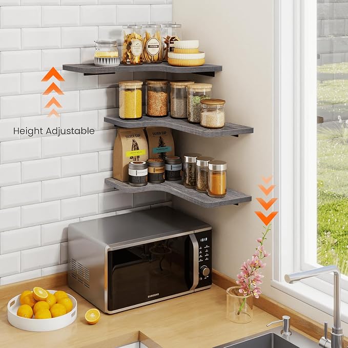 Homode Corner Shelves Wall Mounted, 3 Tier Wooden Hanging Shelves - Image 7