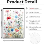 KISSFOX Framed Colorful Wildflower Canvas Wall Art Set Of 3 Flowers Pictures - Image 6