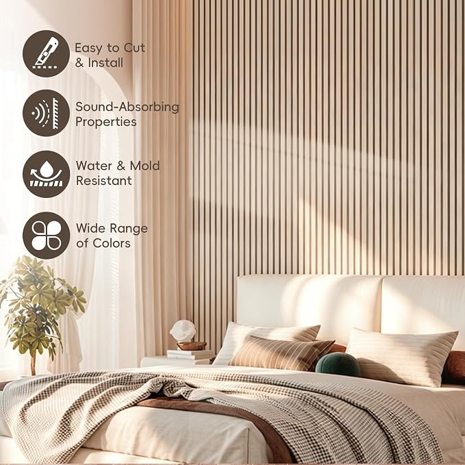 EVERECO 6 Pack Wood Slat Acoustic Wall Panels 92.5" × 7.87", 3D Sound Absorbing - Image 3