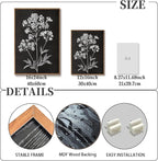 KISSFOX Framed Floral Botanical Canvas Wall Art Vintage Black Background Plant - Image 4