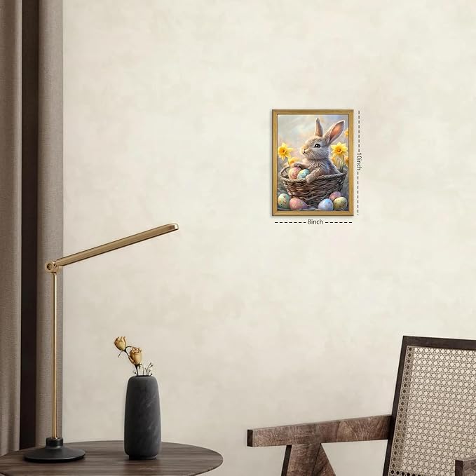 Easter Bunny Wall Art, Cute Rabbit Canvas Wall Decor Painting, Easter Eggs - Image 2