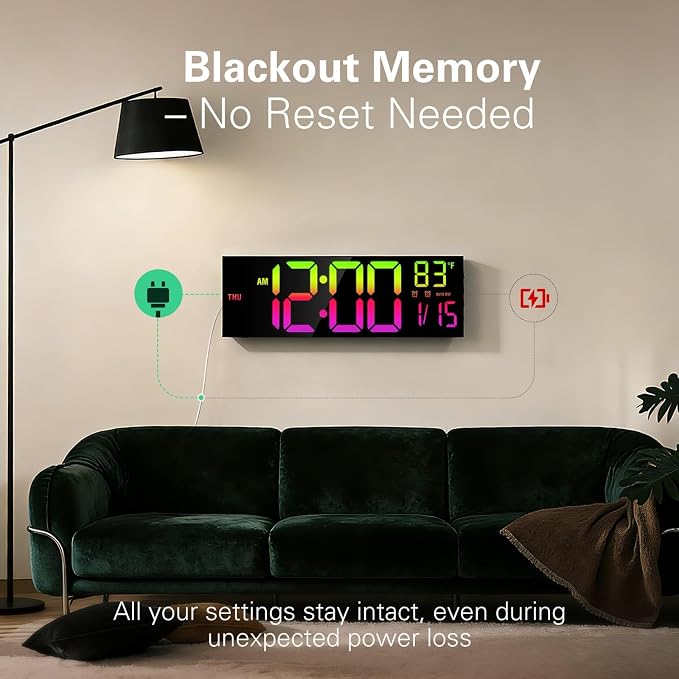 JALL 16.15 inch Large Digital Wall Clock, RGB Lights - Image 8