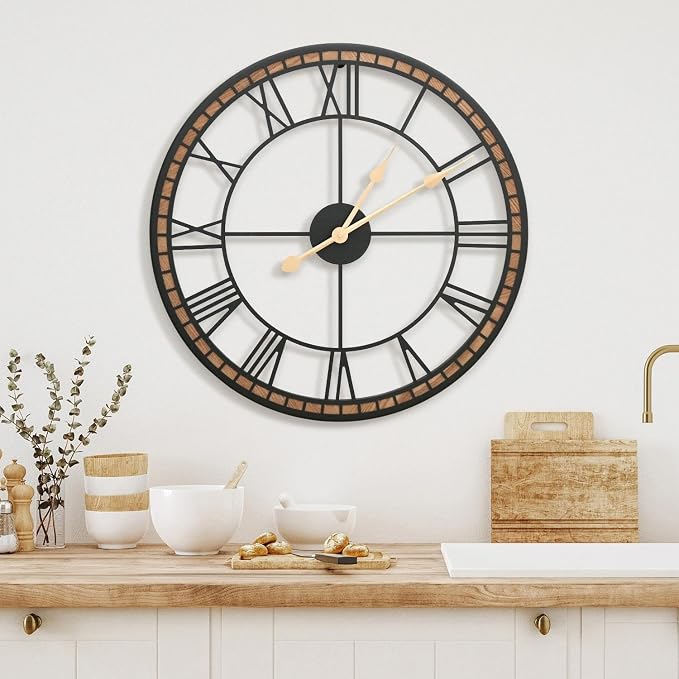 Micasso Large Farmhouse Wall Clock: 20 inch Modern Metal Black - Image 6