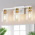 DORESshop 17 Inch Bathroom Light Fixtures, 3-Light White and Gold Bathroom by DORESshop