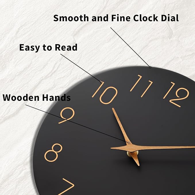 Mosewa Wall Clock Battery Operated 10 Inch Black Silent Non Ticking Simple - Image 9