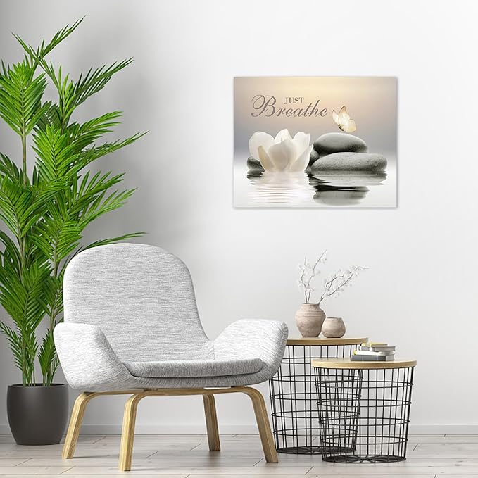 EOBTAIN Zen Stone Framed Wall Art 20x16 Inches Butterfly and Flower Spa - Image 7