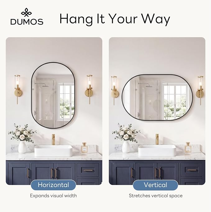 DUMOS 24" x 36" Oval Bathroom Mirror, Tempered Glass, Morden Vanity Mirror - Image 4
