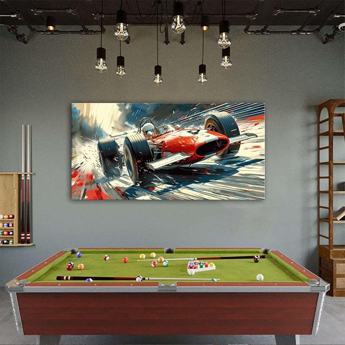 Vintage Formula Race Car Wall Art Abstract Racing Car Canvas Painting Retro - Image 2