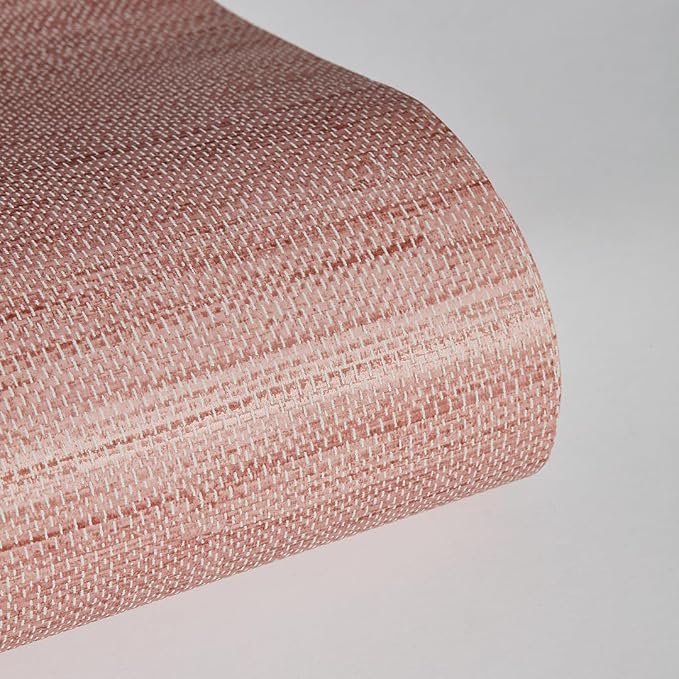 Tempaper Textured Salmon Pink Horizontal Faux Grasscloth Removable Peel and - Image 9