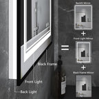 LED Bathroom Mirror with Front and Backlit 24"x36", Wall Mounted, Dual LED - Image 3