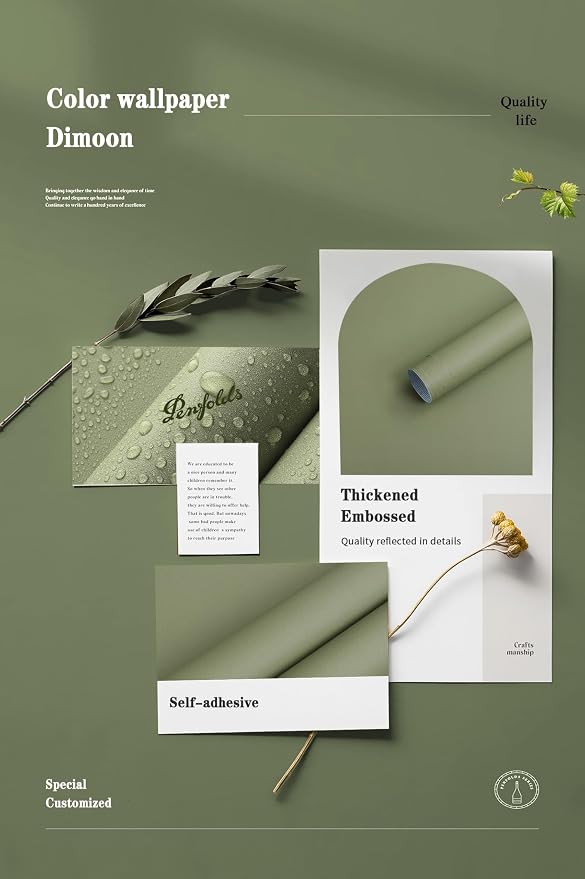 Dimoon 236''x17.7'' Green Peel and Stick Wallpaper Contact Paper Modern Self - Image 4