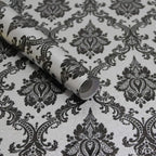 17.7" x 197" Peel and Stick Wallpaper Black Vintage Wallpaper Damask Contact by Micpolo