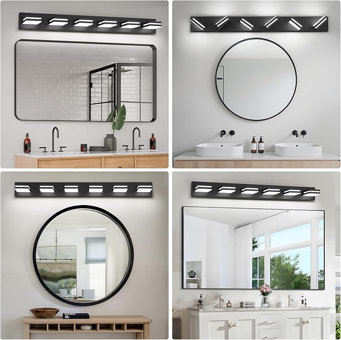 Modern LED Bathroom Lights Fixtures 6-Light, Metal Black Acrylic Wall Lighting - Image 7