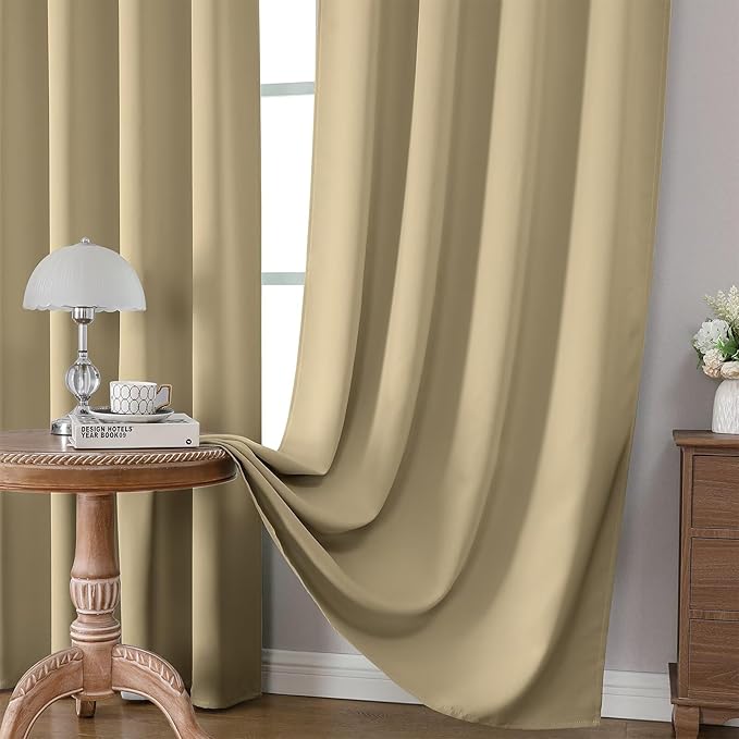 CUCRAF Beige Blackout Curtains 96 inch Length 2 Panels Set, Rod Pocket Room - Image 5