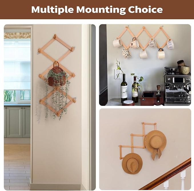 SCUNDA Wall Rack with 10 Hooks, Wooden Wall Expandable Coat Rack - Image 4