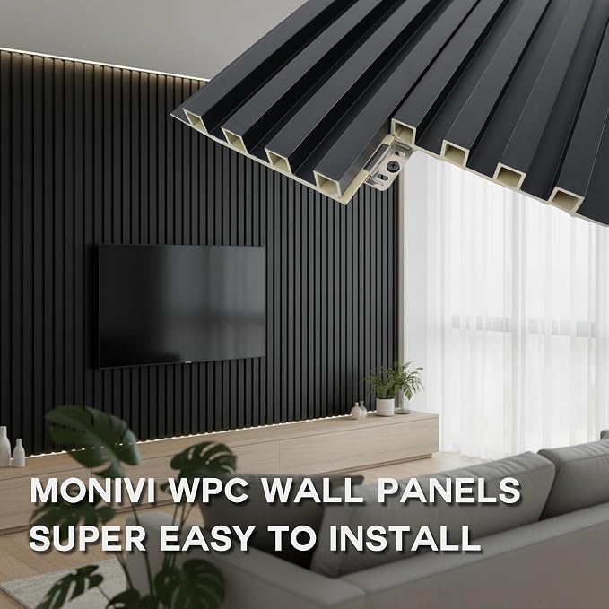 Wood Slat Wall Panels 8 Pack 96x6.3in Modern Black WPC Panels - Image 2