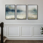 Framed Abstract Landscape Wall Art, 3 Piece Blue Watercolor Canvas Prints - Image 4