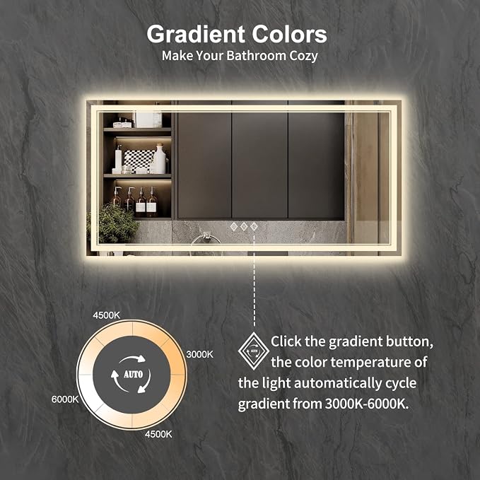 LED Bathroom Mirror with Lights, 72x36 Inch Gradient Front and Backlight LED - Image 3