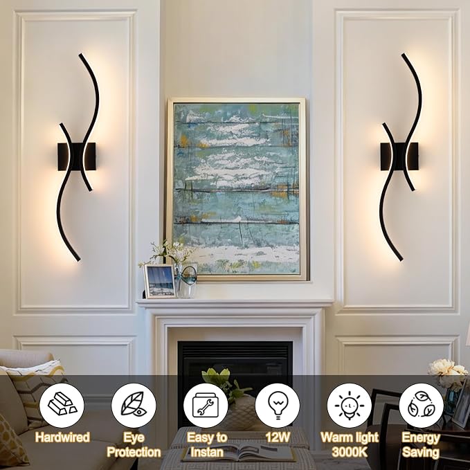CANEOE Modern LED Wall Sconce Set of Two, 3000K Warm White Led Wall Light - Image 2