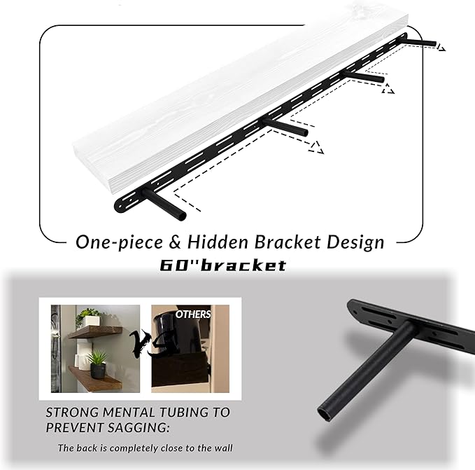60 inch White Floating Shelves for Wall 8 -inch deep Set of 2, Heavy Duty Solid - Image 3